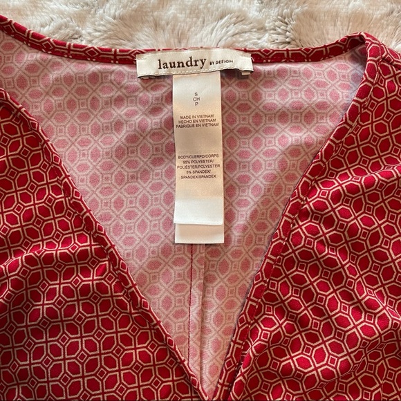 HP💗 Laundry by Design Red Geometric Print Faux Wrap Dress Sz S - Picture 5 of 7
